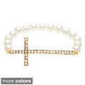 Alexa Starr Goldtone Faux Pearl and Rhinestone Sideways Cross Bracelet