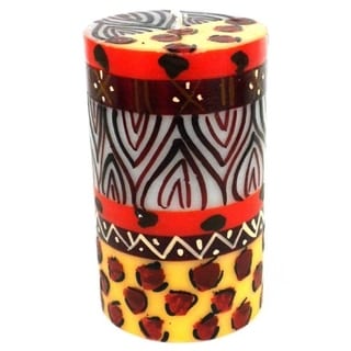 Single Boxed Hand-painted Pillar Candle with Uzima Design , Handmade in South Africa