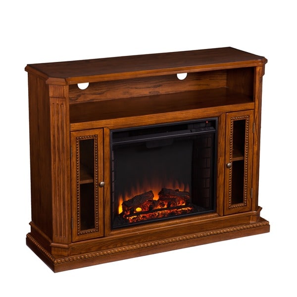 Upton Home Copeland Oak Media Console/ Stand Electric Fireplace