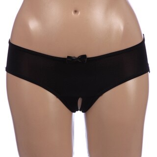 Rene Rofe Crotchless Black Boyshort with Ribbon Windows-Image