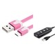 Insten 3-foot Pink Charging Data Transfer Micro USB M/ M Noodle Cable Cord with 4-port Black USB Hub Extension