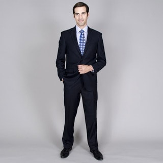 Men's Navy Shadow Stripe 2-button Wool and Silk Blend Suit-Image