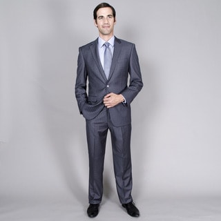 Men's Charcoal Stripe Wool/Rayon Two-Button Double-Vent Suit-Image