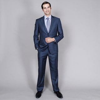 Men's Blue Grey Windowpane 2-button Suit-Image