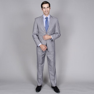 Men's Grey Teakweave 2-button Wool and Silk Blend Suit-Image