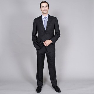 Men's Black Stripe 2-button Flat-front Suit-Image