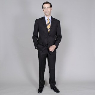 Men's Black Stripe 2-button Unhemmed Pant Suit-Image