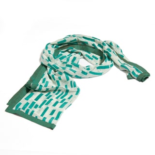 Teal Block Batik Silk Stole (India)-Image