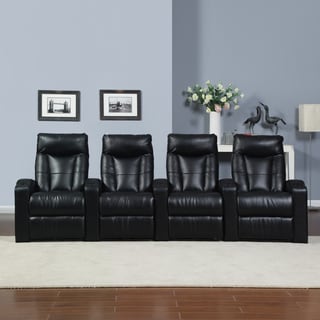 (_ _ ) ProLounger Home Theater Black Renu Leather 4 Piece Wall Hugger Recliner Chair Set