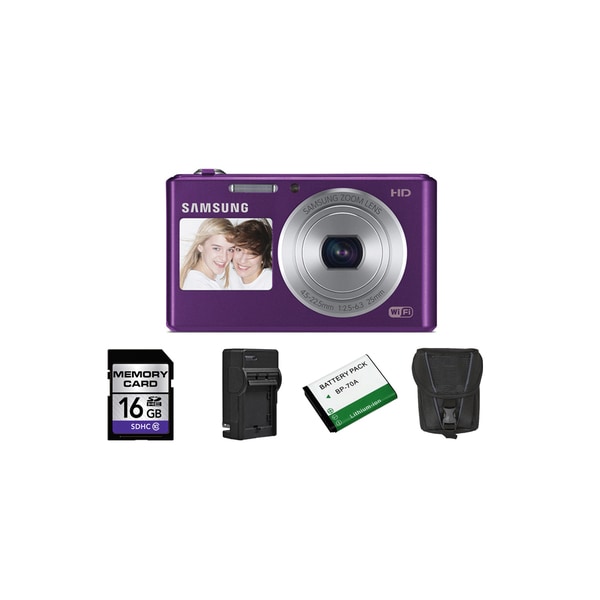 Samsung DV150F Dual View Smart WiFi Plum Digital Camera 16GB Bundle