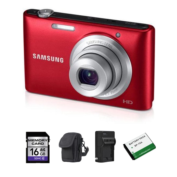 Samsung ST72 16.2MP Red Digital Camera 16GB Bundle