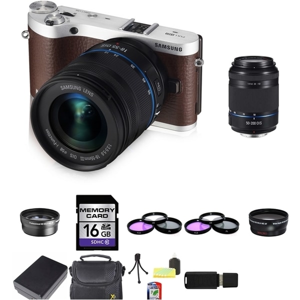 Samsung NX300 20.3MP Brown Mirrorless Digital Camera with 18-55mm & 50-200mm Lens Bundle