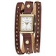 Vernier Women's Goldtone Round Studded Brown Genuine Leather Triple Wrap Watch