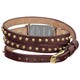 Vernier Women's Goldtone Round Studded Brown Genuine Leather Triple Wrap Watch