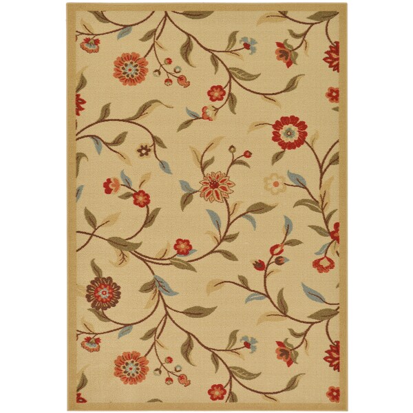Beige Floral Garden Design Nonskid Area Rug (5'0 x 6'6) Overstock