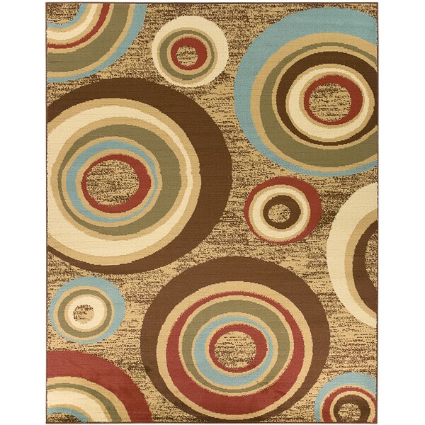 Contemporary Abstract Circle Design Beige and Brown Area Rug (7'10 x 9