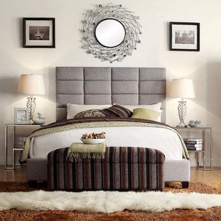 Online Specials  INSPIRE Q Tower Grey Linen High Profile Upholstered Bed