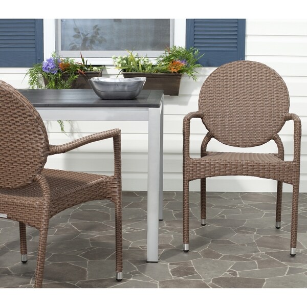 Safavieh Rural Woven Dining Valdez Brown Indoor Outdoor Stackable Arm Chairs (Set of 2)