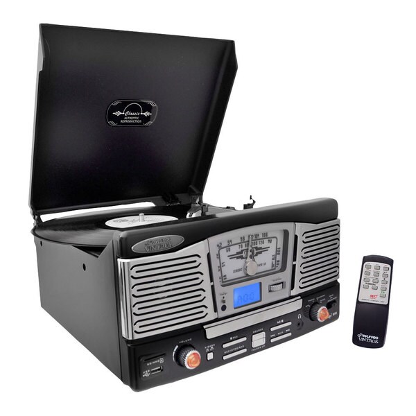 PyleHome PTCD8UB Retro Style Turntable w/ CD/Radio USB/SD and Vinyl-to-MP3 Encoding (Refurbished)