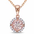 Miadora Roseplated Silver Morganite and 1/10ct TDW Diamond Halo Necklace (I-J, I2-I3)