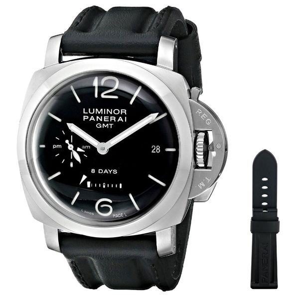 Panerai Men's 'Luminor 1950' Black Dial 8 Days GMT Black Strap Watch