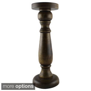 (>_<)  Hand-painted Rustic Wood Candlestick (India)