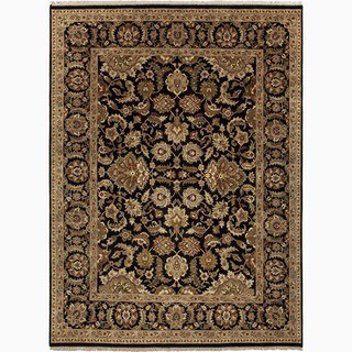 Low Price Hand-Made Oriental Pattern Black/ Tan Wool Rug (8x10)