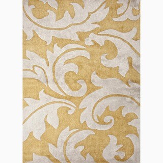 Save Price Hand-Made Abstract Pattern Yellow/ Ivory Wool/ Art Silk Rug (8x10)