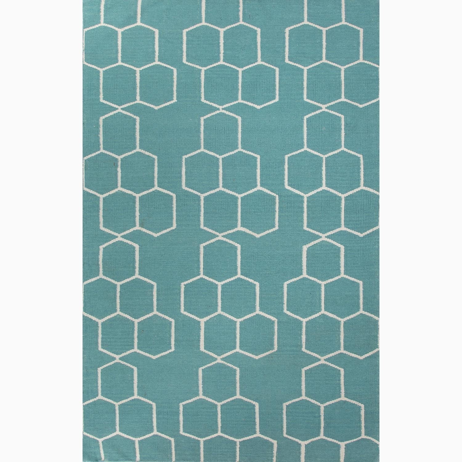 Handmade Geometric pattern Blue/ Ivory Wool Easy care Rug (9 X 12)