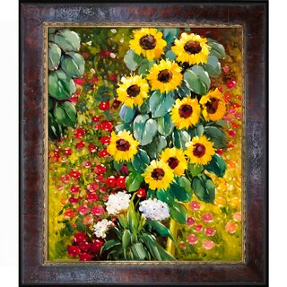 Hot Deal Gustav Klimt 'Farm Garden With Sunflowers' Hand Painted Framed Canvas Art