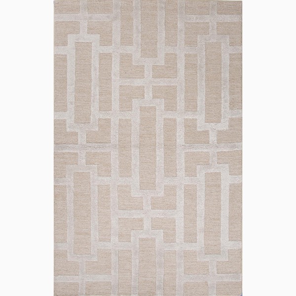 Handmade Geometric Pattern Taupe/ Gray Wool/ Art Silk Rug (8 x 11