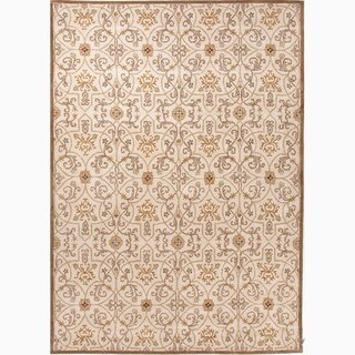 Cheap Hand-Made Arts and Craft Pattern Taupe/ Orange Wool Rug (9x12)