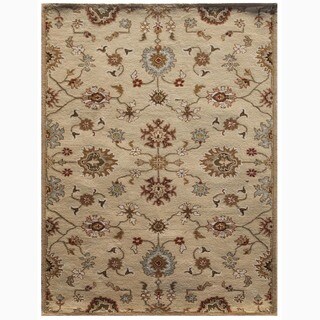 Best Shopping Handmade Oriental Pattern Taupe/ Blue Wool Rug (9 x 12)