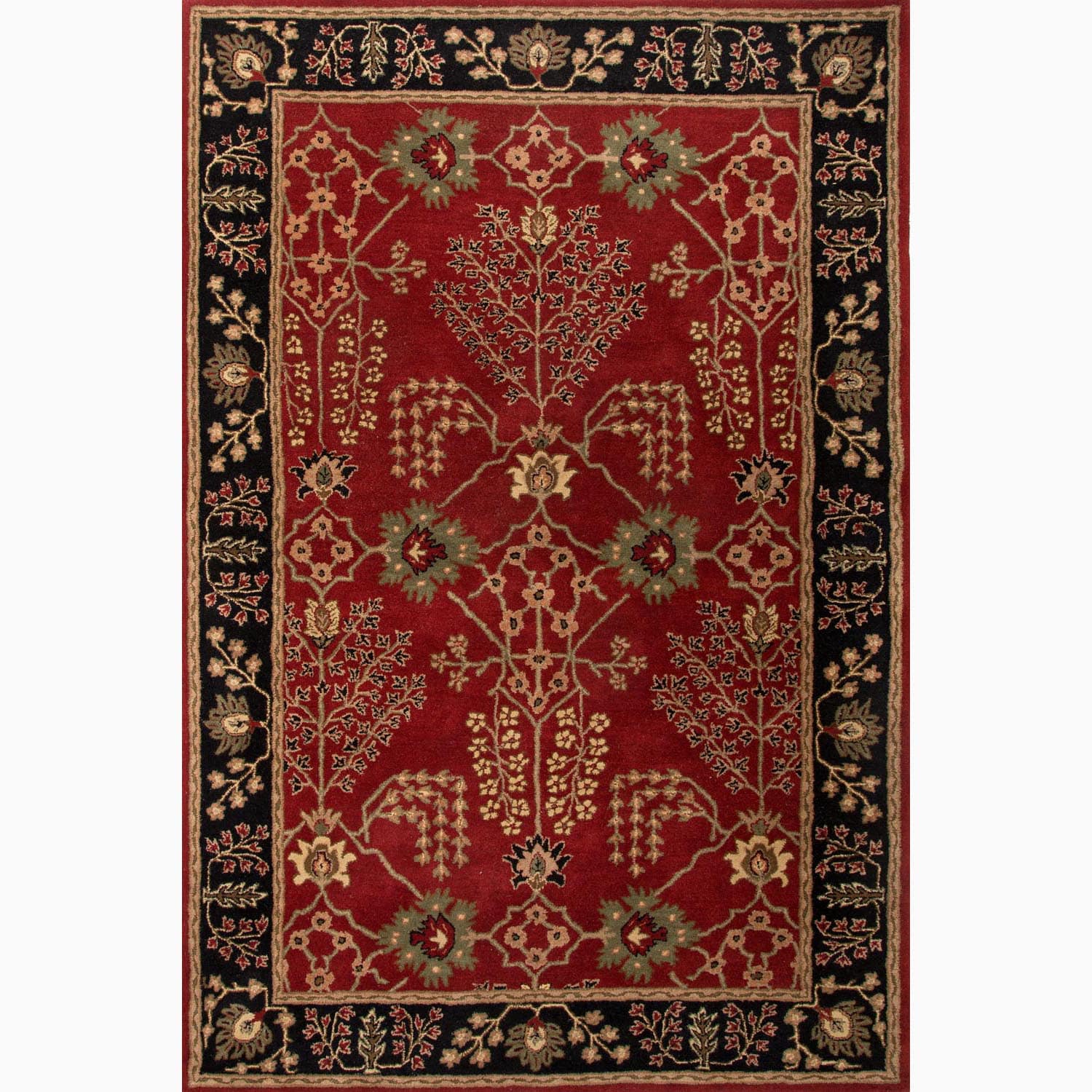 (>_<)  Handmade Arts and Craft Pattern Red/ Black Wool Rug (9 x 12)