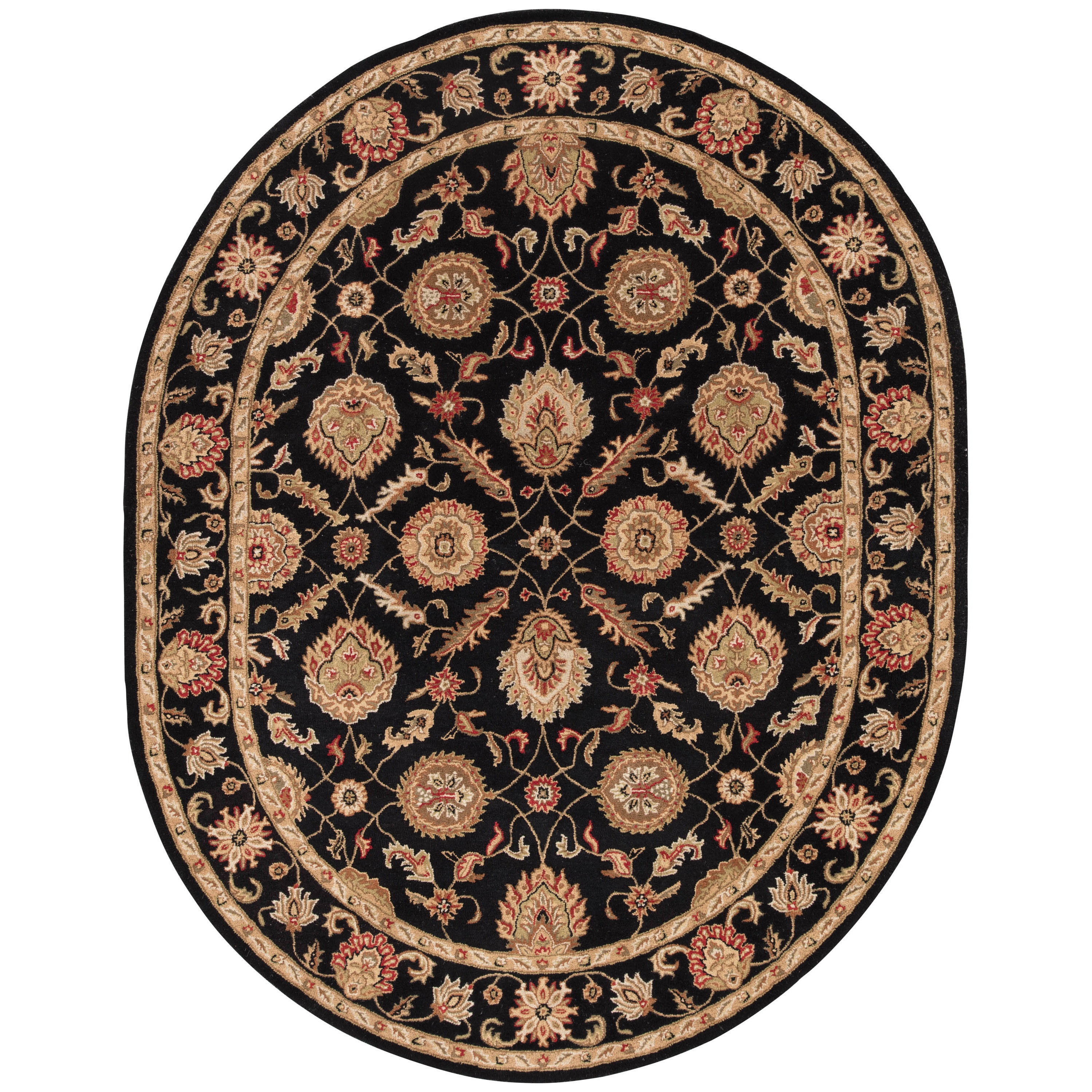 Handmade Oriental Pattern Black/ Red Wool Rug (8 X 10 Oval)