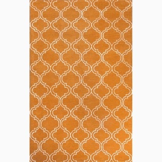 ===>  Handmade Orange/ Ivory Wool/ Art Silk Durable Rug (9'6 x 13'6)