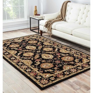 See Reviews Handmade Oriental Pattern Black/ Red Wool Rug (12 x 18)