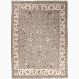 Great Prices Hand-Made Oriental Pattern Gray/ Ivory Wool Rug (9x12)