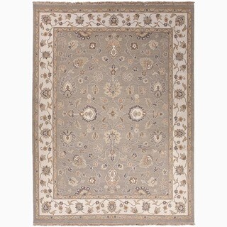 Save Price Hand-Made Oriental Pattern Gray/ Ivory Wool Rug (8x10)