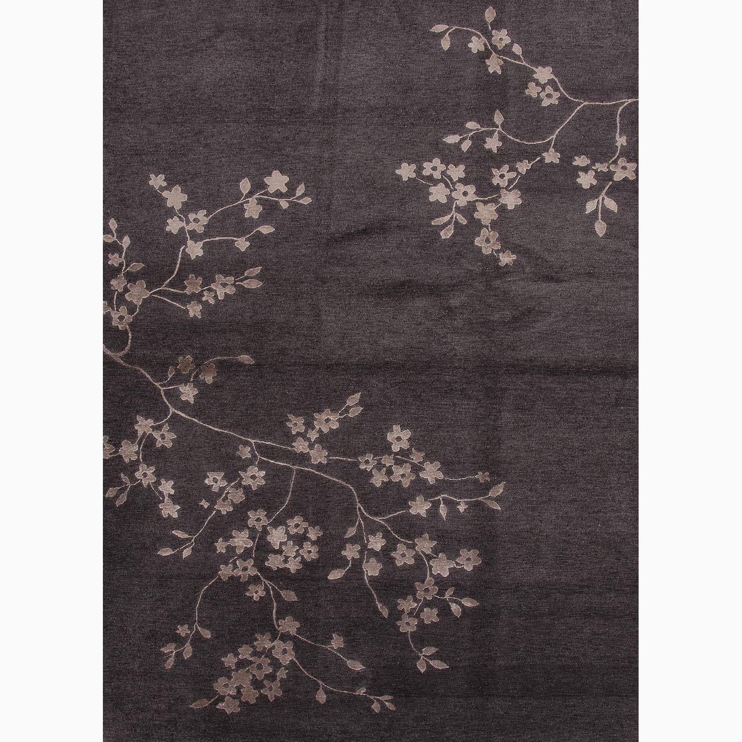 Hand made Floral Pattern Gray/ Tan Wool/ Art Silk Rug (8x11)