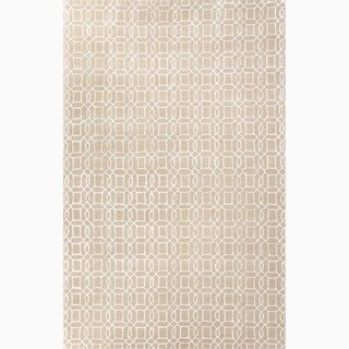 Great Prices Hand-Made Geometric Pattern Taupe/ Ivory Wool/ Art Silk Rug (9.6x13.6)