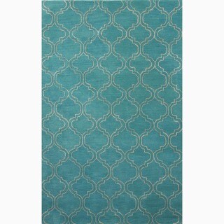 Low Price Hand-Made Blue/ Ivory Wool/ Art Silk Durable Rug (9.6x13.6)