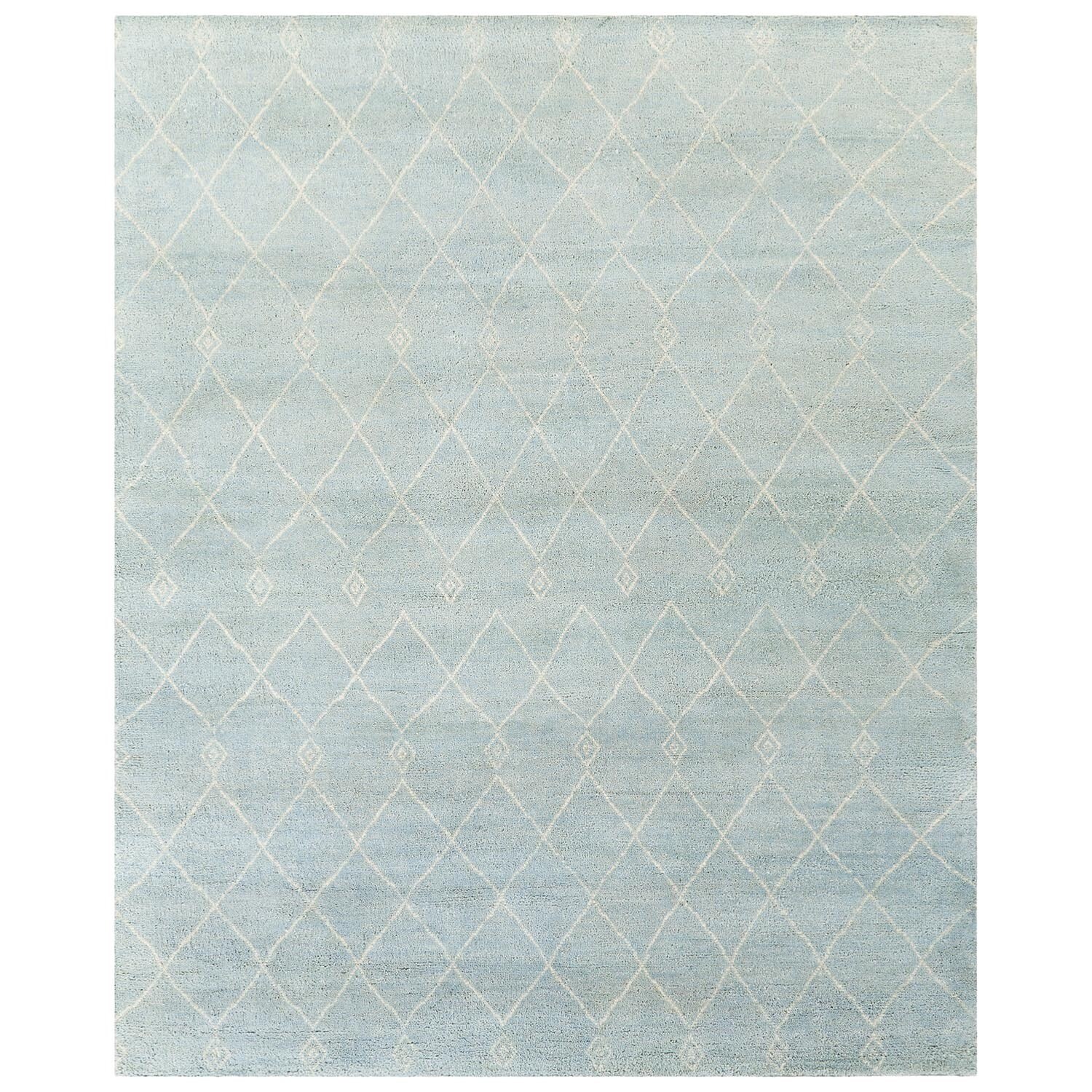 Handmade Moroccan Pattern Blue/ Ivory Wool Rug (8 X 10)
