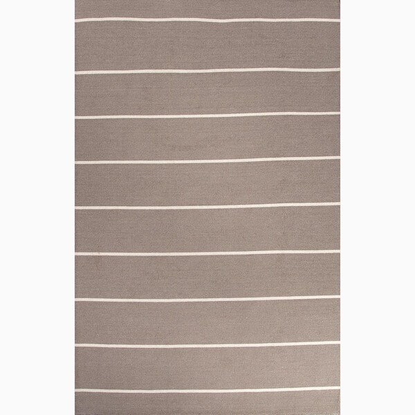 Handmade Stripe Pattern Gray/ Ivory Wool Area Rug (9' x 12') JRCPL 7x9   10x14 Rugs