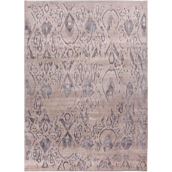 Handmade Tribal Pattern Gray Wool/ Rayon from Bamboo Silk Rug (9 x 12