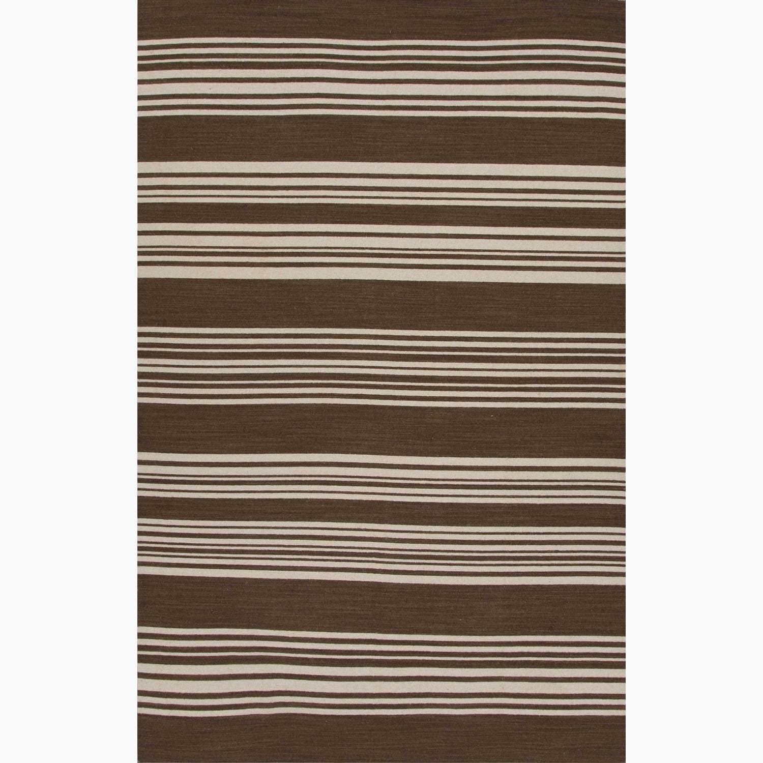 Hand made Stripe Pattern Brown/ Ivory Wool Rug (9x12)