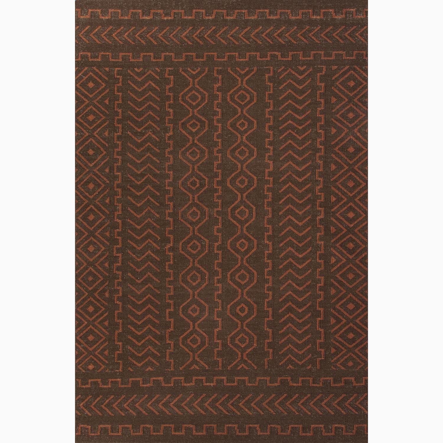 Hand made Tribal Pattern Brown/ Red Wool Rug (5x8)