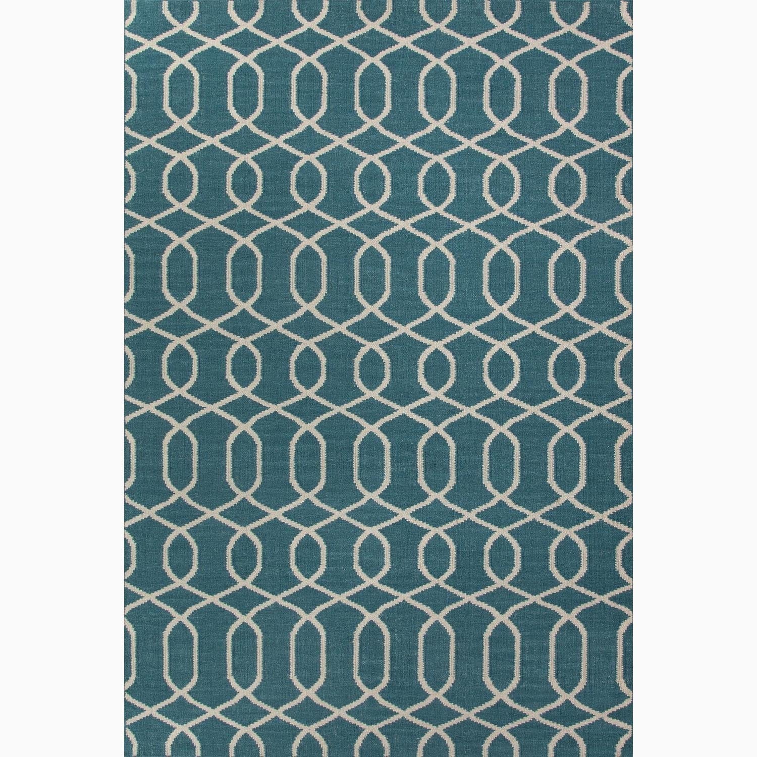 Handmade Geometric Pattern Blue/ Ivory Wool Rug (8 X 10)