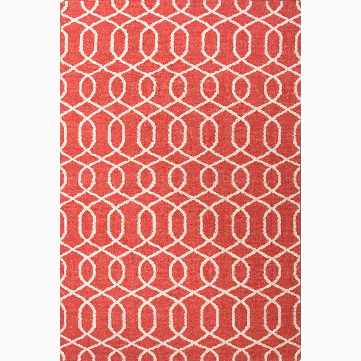 Handmade Geometric pattern Red/ Ivory Wool Accent Rug (2 X 3)