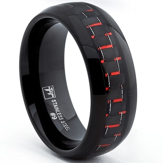 Oliveti Stainless Steel Men's Black Ring with Black and Red Carbon ...